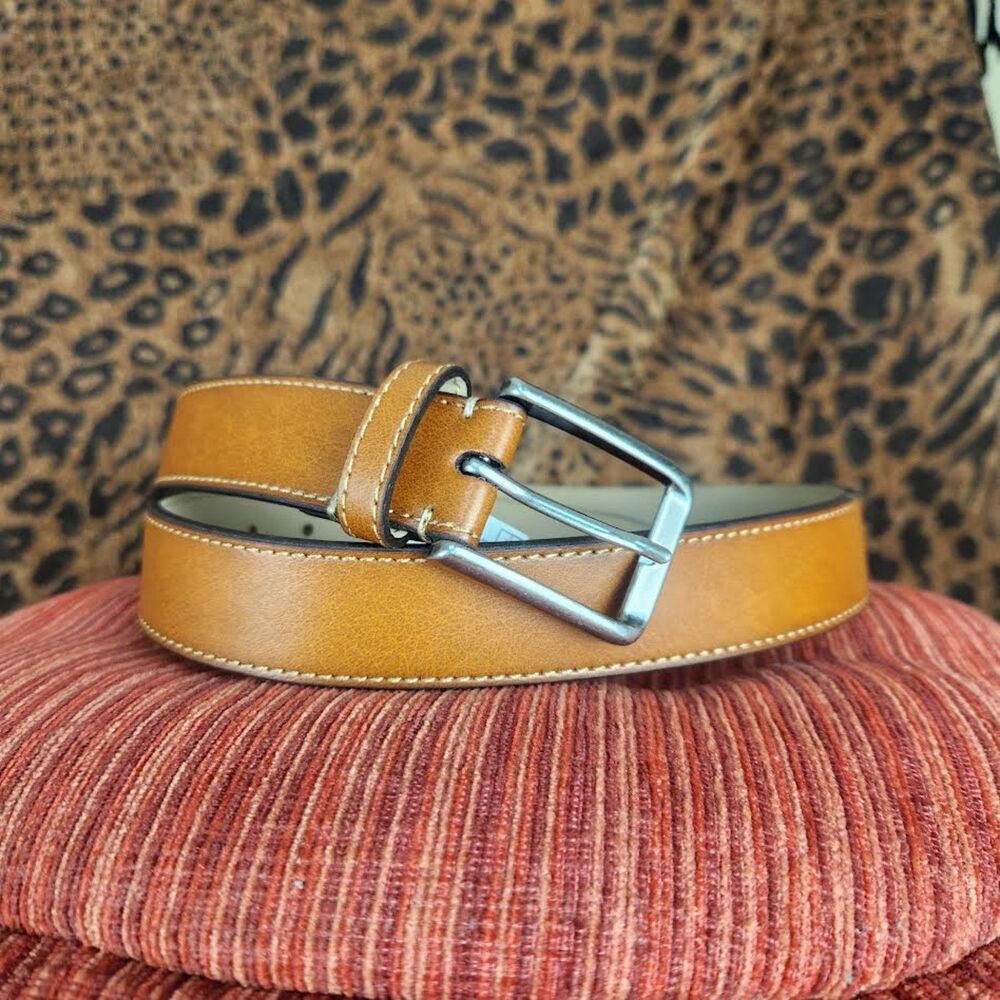 New Goodfellow Tan/Brown Belt Silver Buckle Size 36 Large Preppy Minimalist